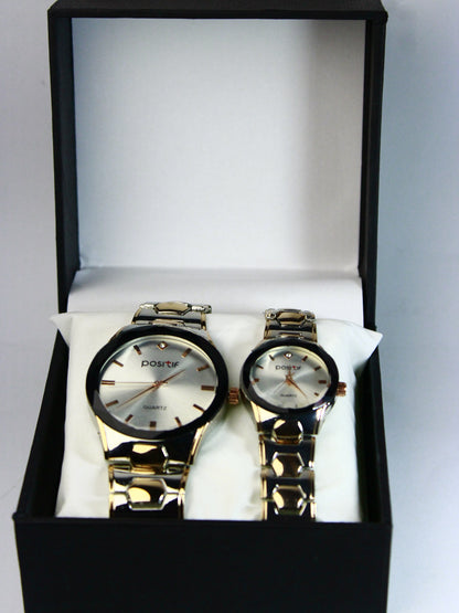 Positif Luxury Couple Watch Set – Silver & Gold Stainless Steel