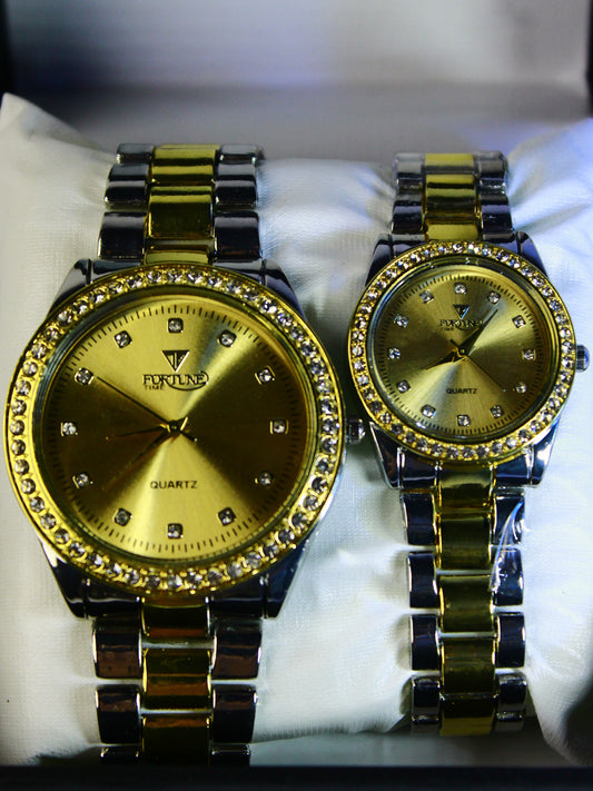 Fortune Gold & Silver Couple Watch – Crystal Bezel
