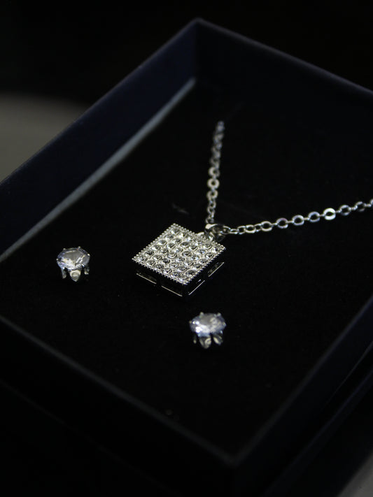 Luxury Gold-Plated Square Pendant Necklace & Earring Set