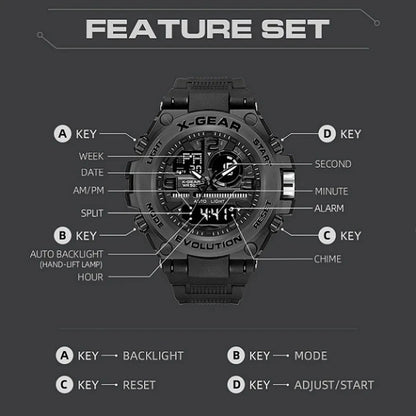 X-GEAR Dual-Display Watch – Stylish & Water-Resistant